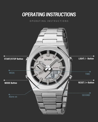 SKMEI - 1816 Dual Time Watch in Steel Strap